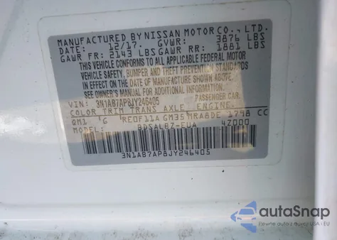 2018 Nissan Sentra S из США, поврежденный, VIN 3N1AB7AP8JY246405